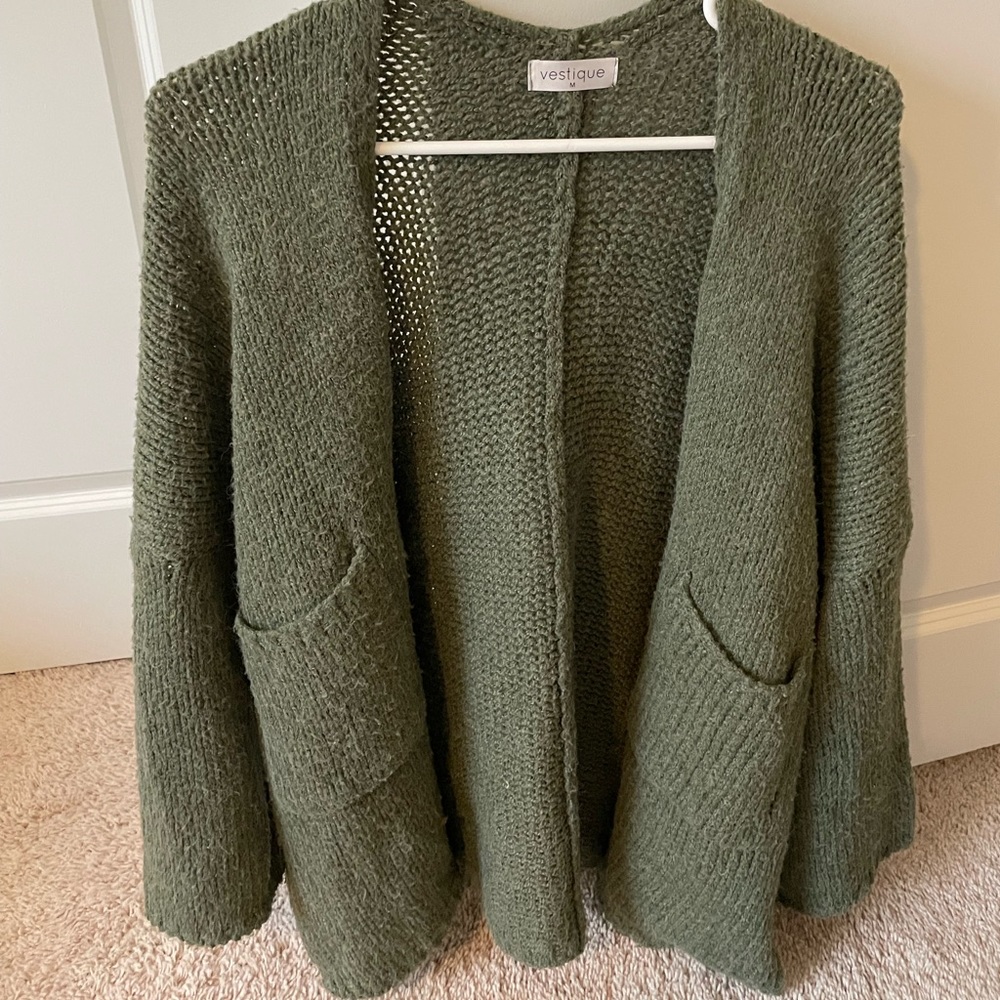 Green knit cardigan, size medium
